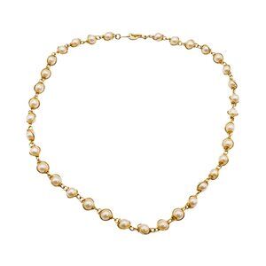 Elegant Yellow Gold Plated Faux White Pearl Beaded Link Necklace 16 Inches
